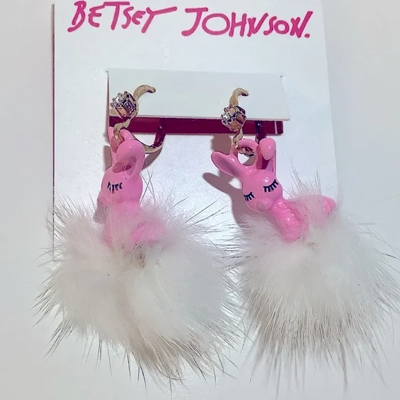 New Betsey Johnson SOMEBUNNYS BABY PUFF EARRINGS - Picture 3 of 8